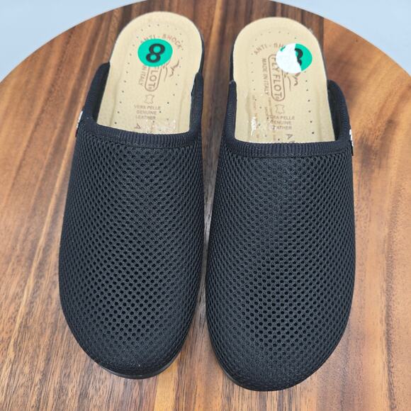 Fly Flot Mules Women's 8 39 Black Mesh Slip On Clogs Comfort Italy Shoes - Picture 5 of 7